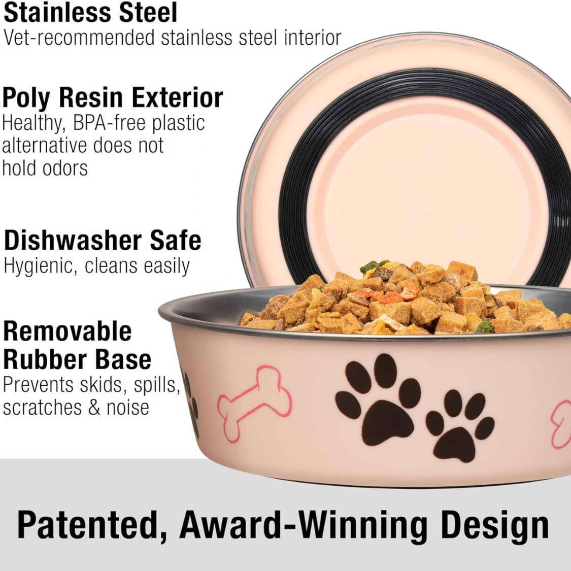 Stainless Steel Dog & Cat Bowl with Spill-Proof Rubber Base - 15 oz