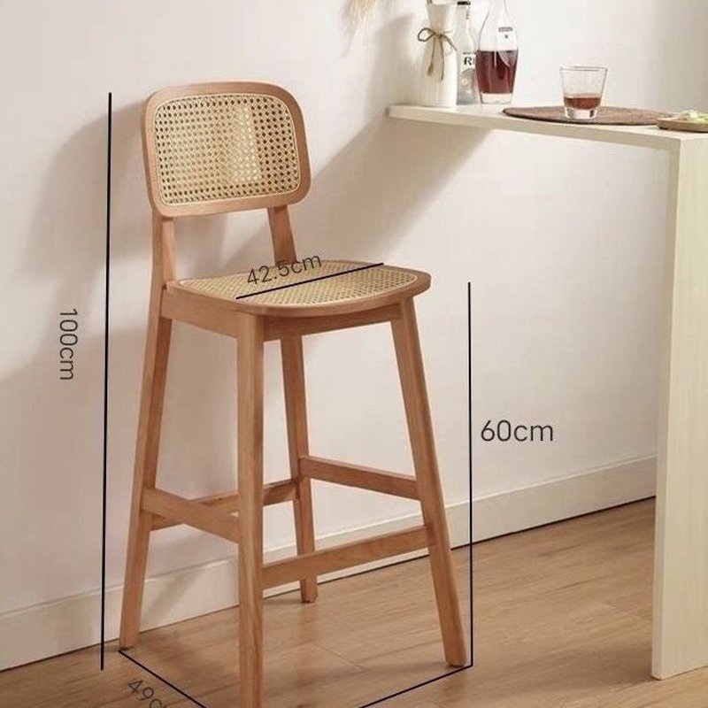 Simple Modern Oval Rattan-Woven Solid Wood Bar Stool for Kitchen or Bar