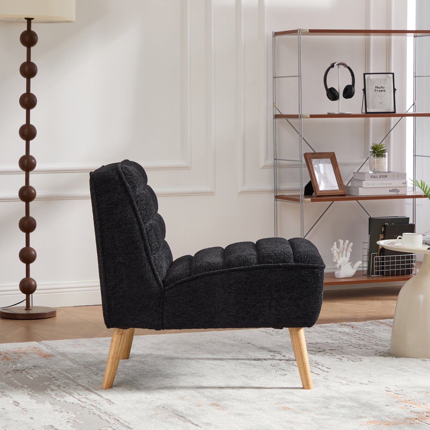 Modern Armless Accent Chair - Black Chenille Upholstered