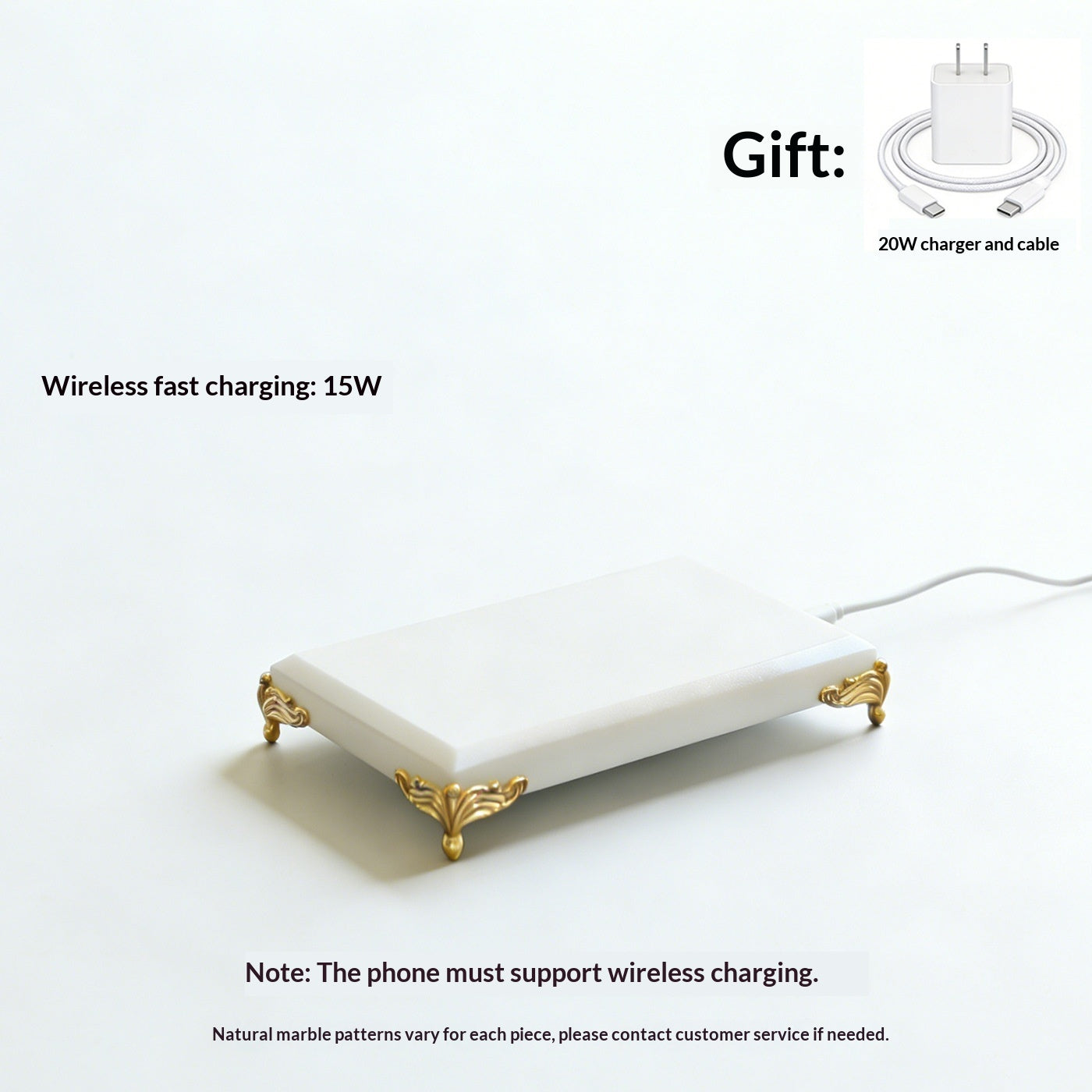 Natural Marble Wireless Charging Stand - Elegant Home Office Accessory