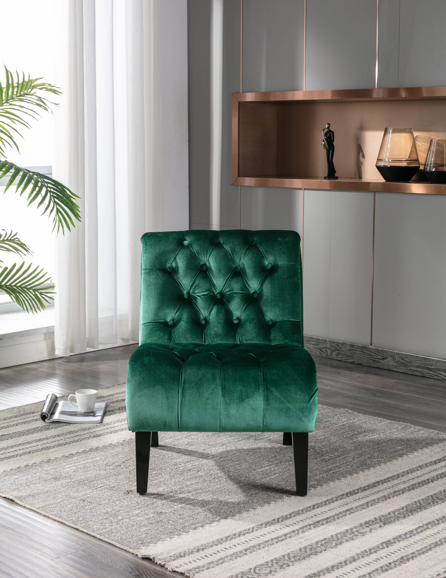 Modern Velvet Armless Accent Chair - Green Upholstered Lounge Chair