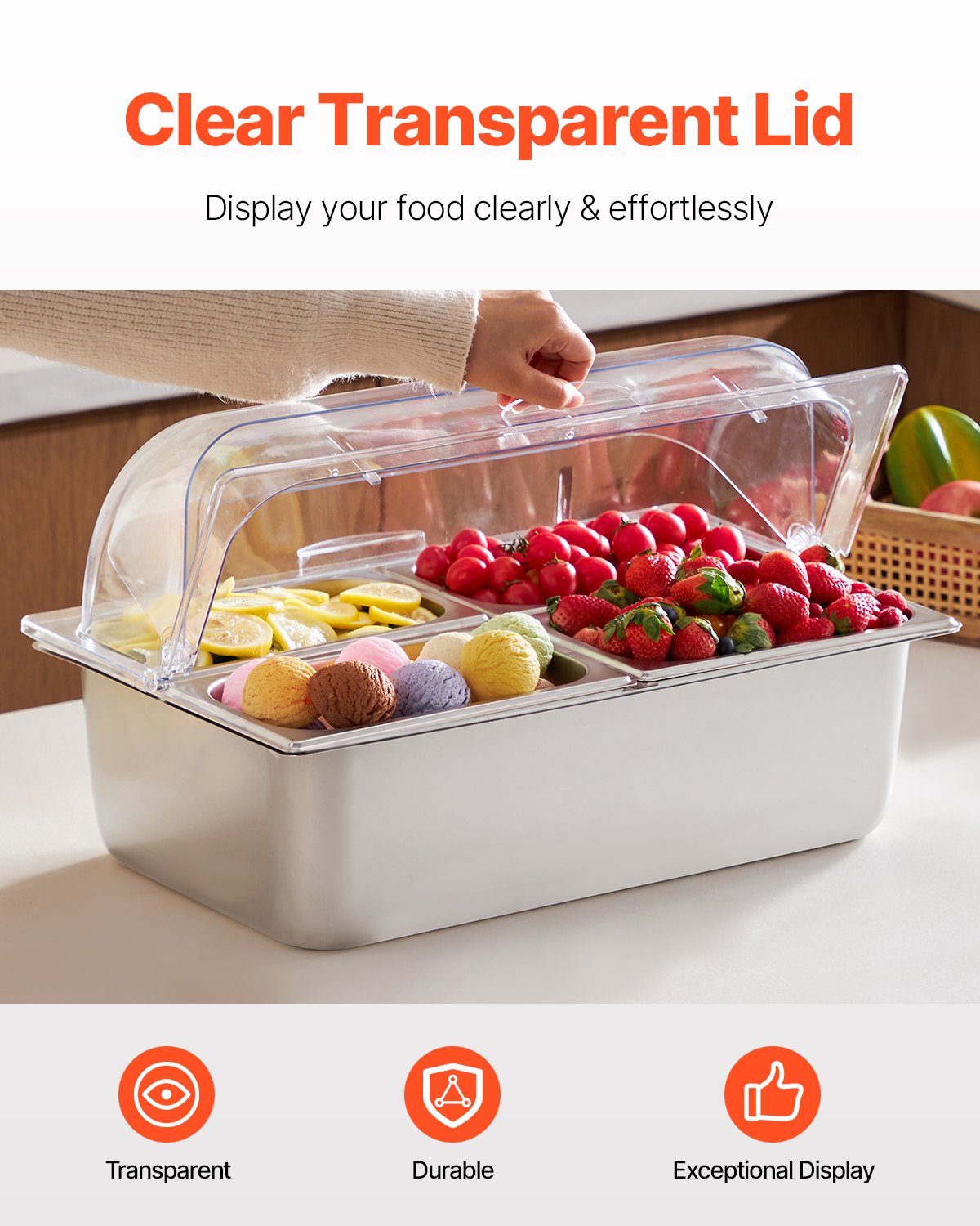 Countertop Condiment Dispenser with Clear Lid - 4 Pan Storage