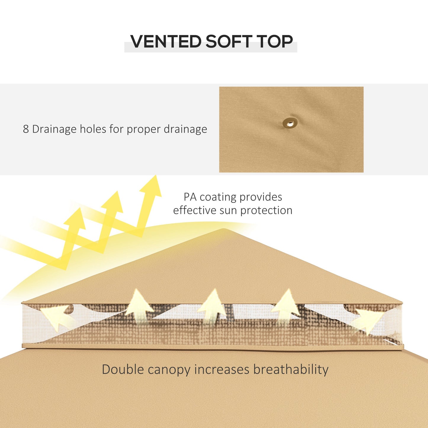 10x12 Outdoor Gazebo with Double Roof & Corner Shelves - Brown
