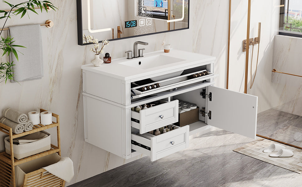 36-inch Wall Mounted Bathroom Vanity with Ceramic Sink & Drawers