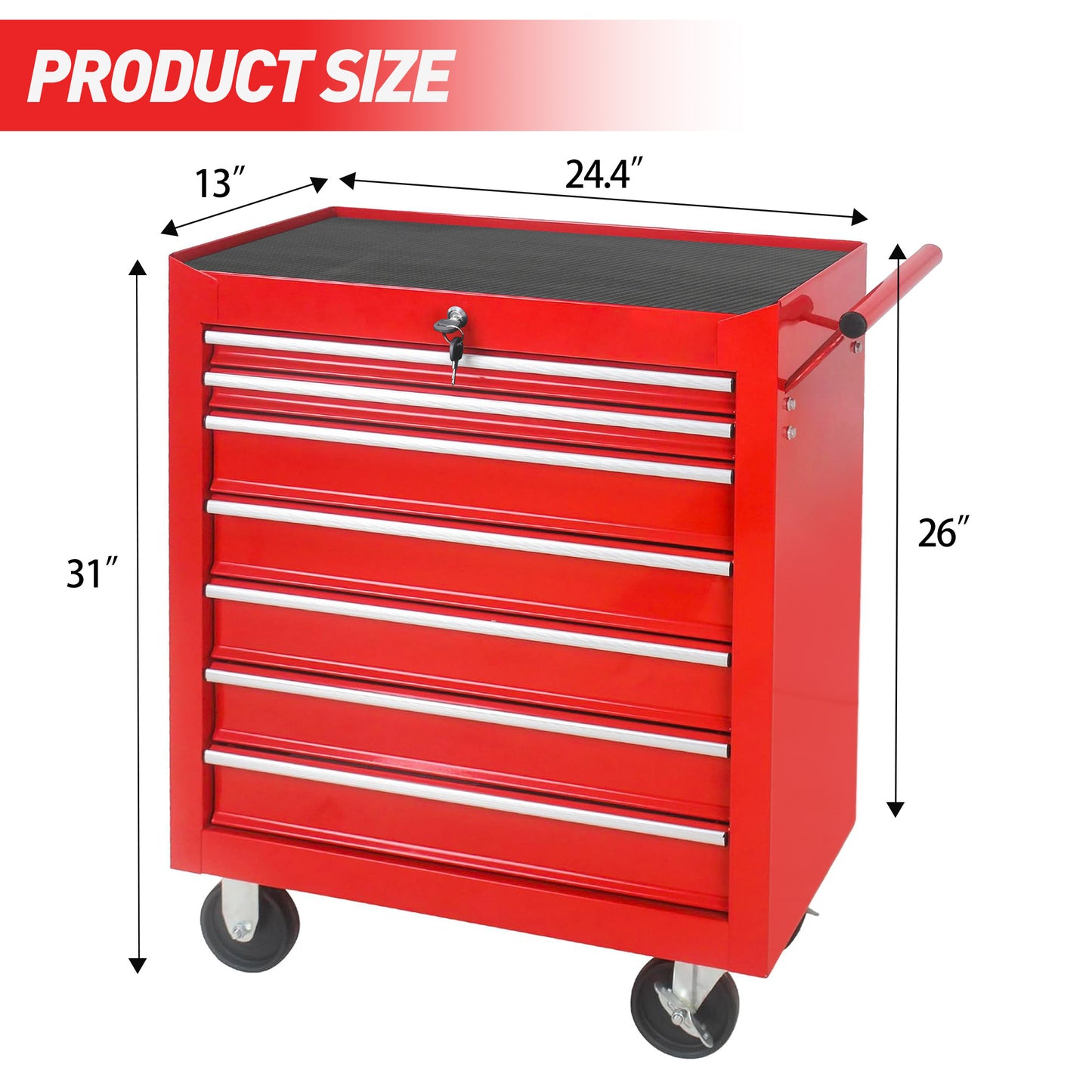 7-Drawer Rolling Tool Chest with Wheels - Red Tool Storage Cabinet