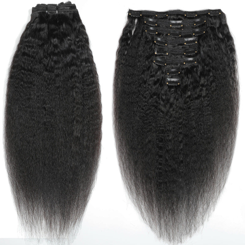 Human Hair Clip-In Hair Extensions 8 Pieces Kinky Straight for Natural Black