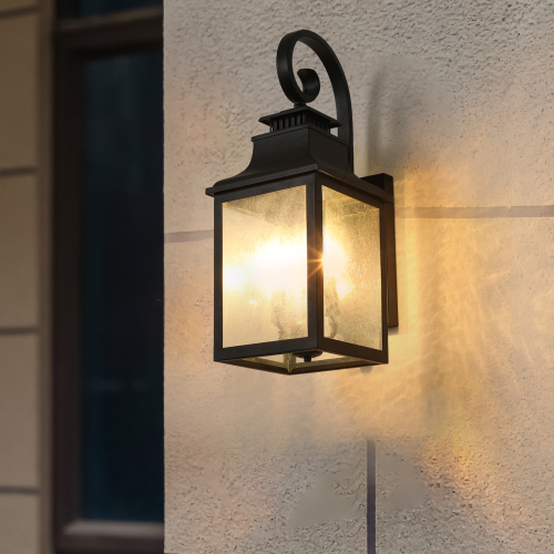 Outdoor Glass Wall Light - Vintage Black Sconce with Frosted Panel, Supports E12 Bulbs, Weatherproof, 2-Pack