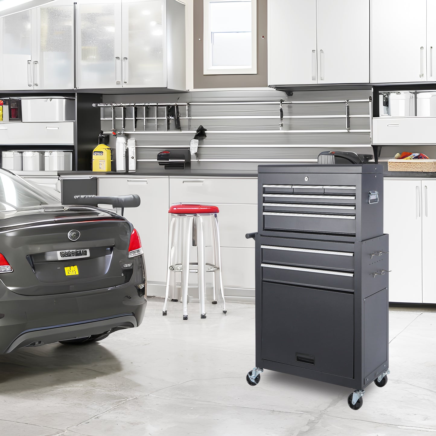 8-Drawer Metal Tool Storage Cabinet with Detachable Top Toolbox and Lockable Wheels