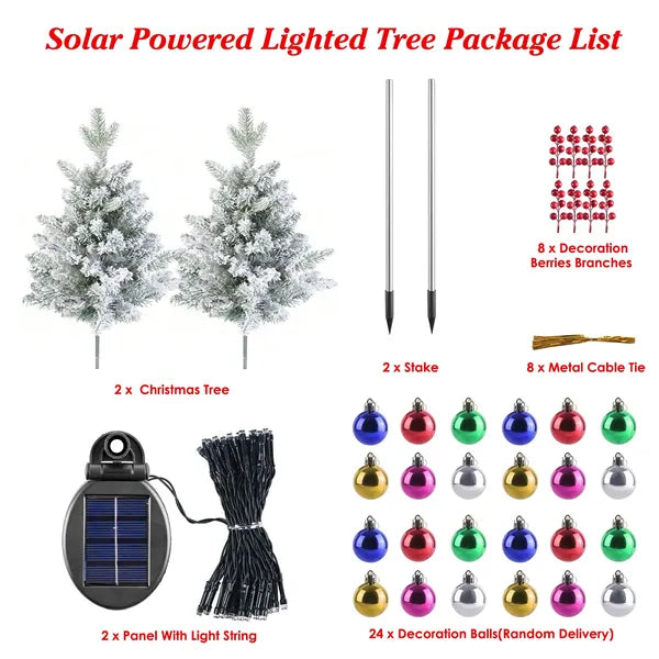 Solar Powered LED Christmas Tree Urn Filler with Berries Decor