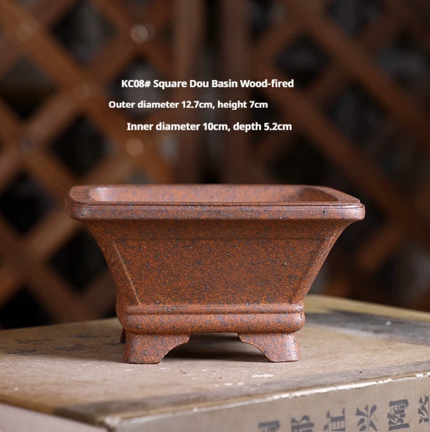 Small Purple Clay Flower Pot - Wood-Fired Indoor Plant Container for Desk or Study