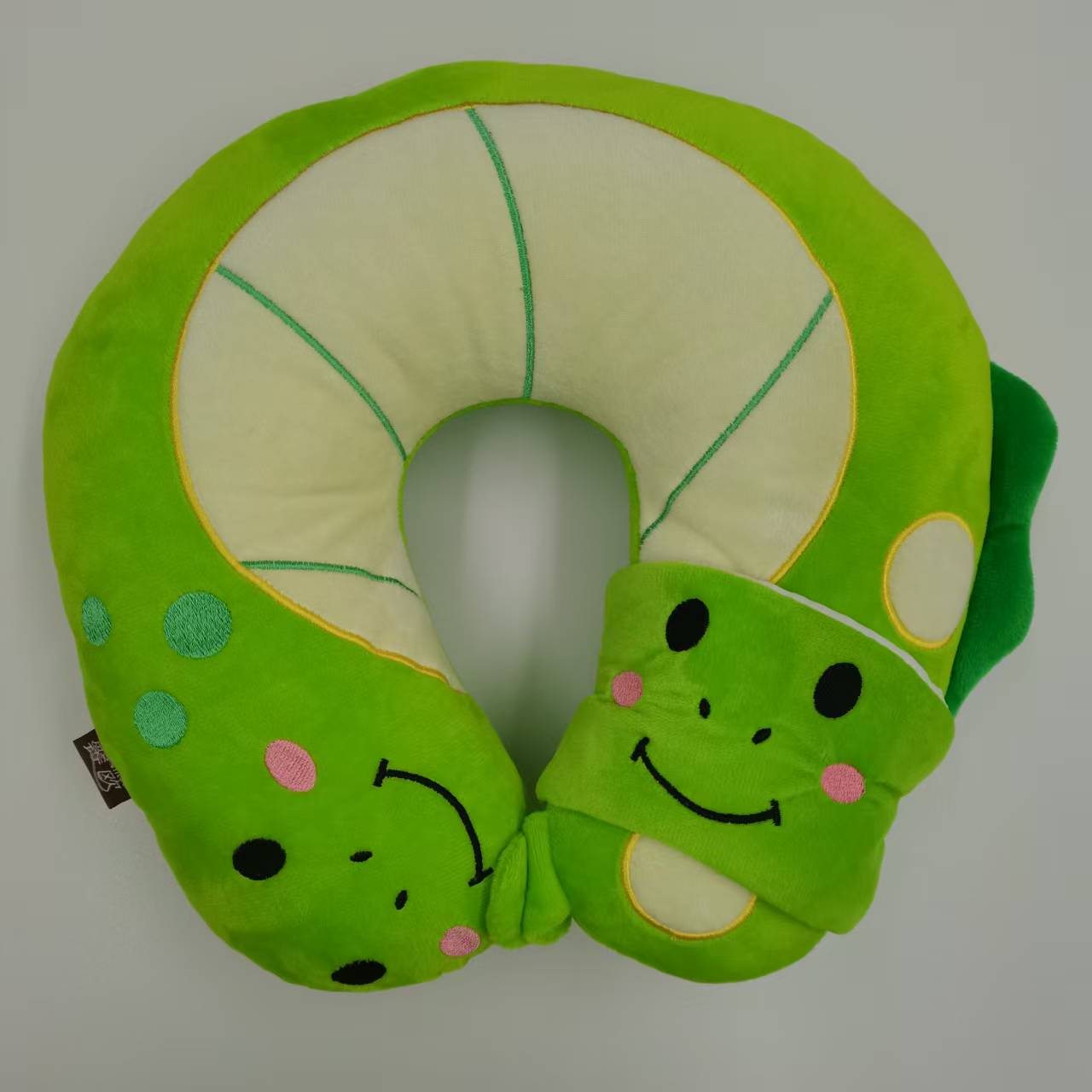 Green Dinosaur U-Shaped Travel Pillow for Napping & Comfort