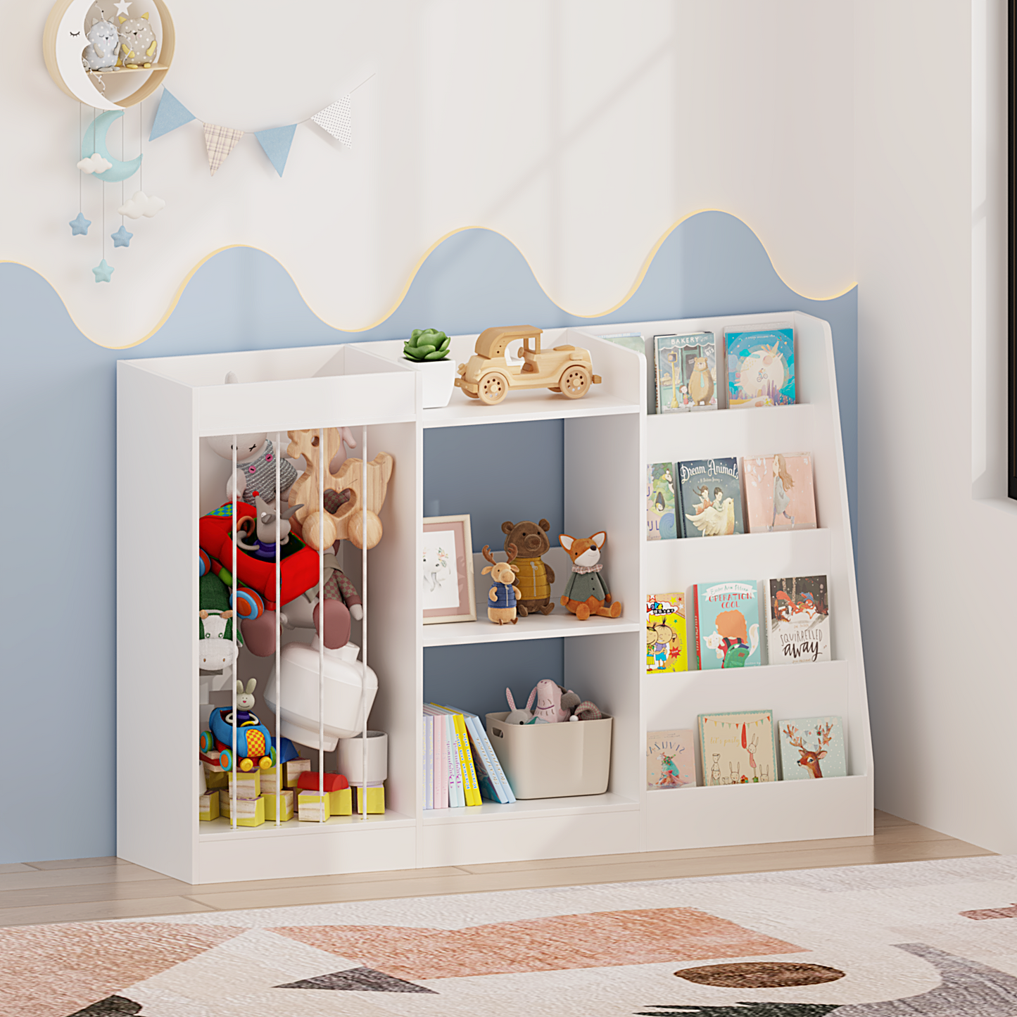 3-in-1 Kids Bookshelf and Toy Storage - White
