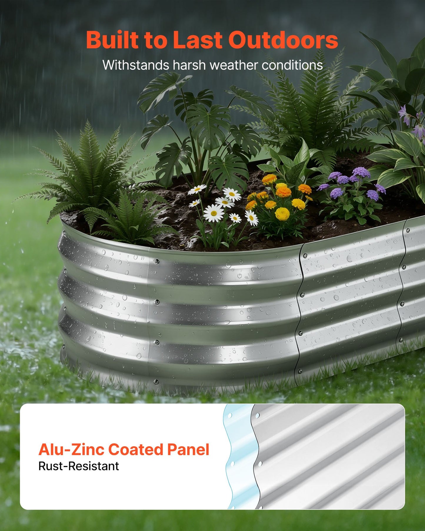 Black Galvanized Raised Garden Bed 4x2x1 Ft with Drainage and Gloves - Outdoor Planting