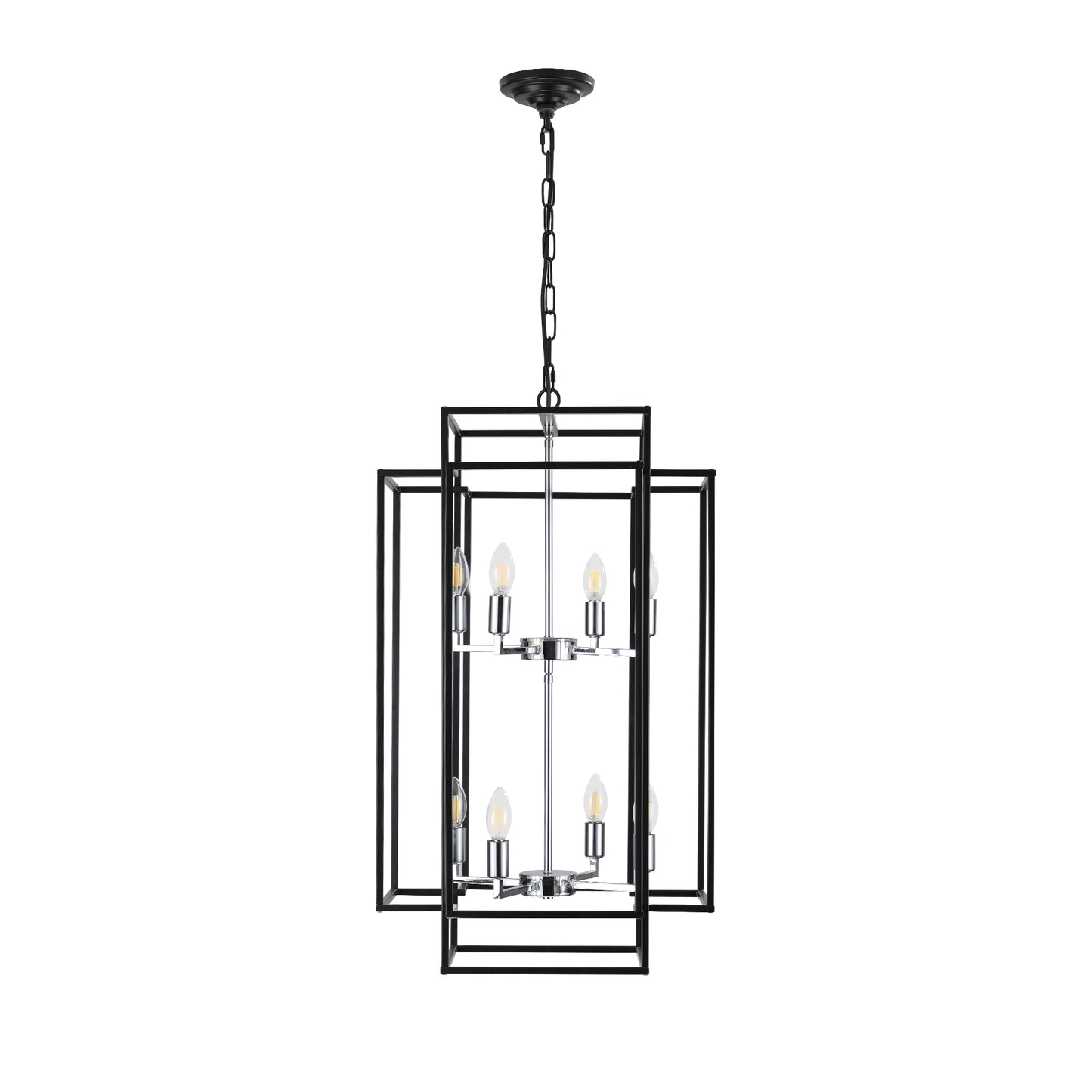 Modern 8-Light Black & Chrome Pendant Chandelier - Adjustable