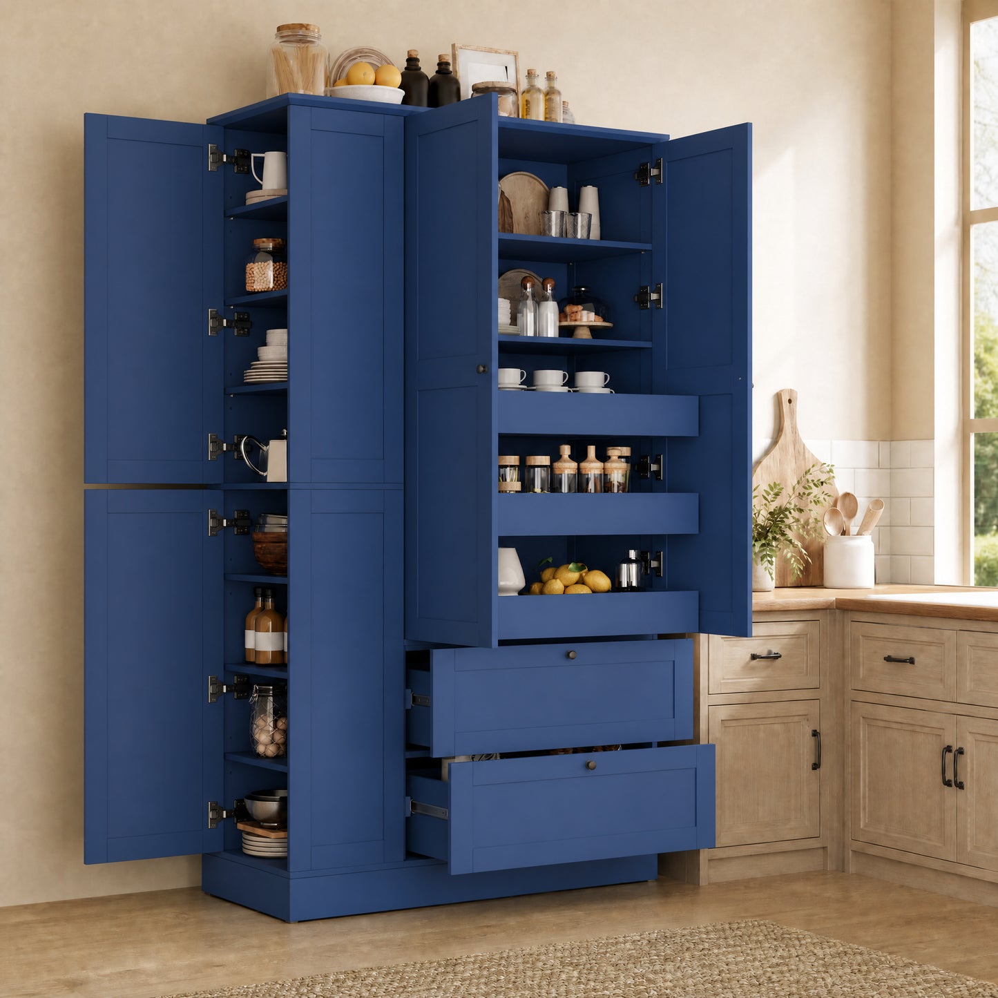 73.6" Tall Farmhouse Kitchen Pantry Cabinet - Blue