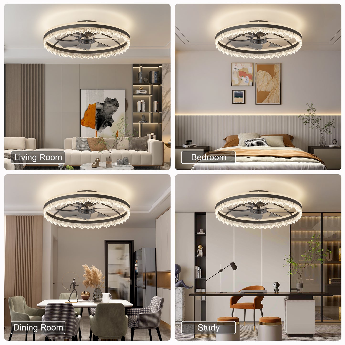 Modern LED Ceiling Fan with Light - 24" Dimmable, Remote Control, Quiet Design