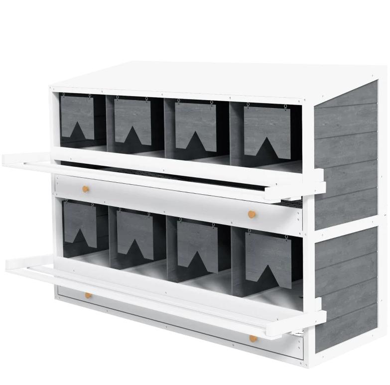 Wooden Chicken Nesting Box with 8 Compartments for Coop Egg Laying - Grey/White
