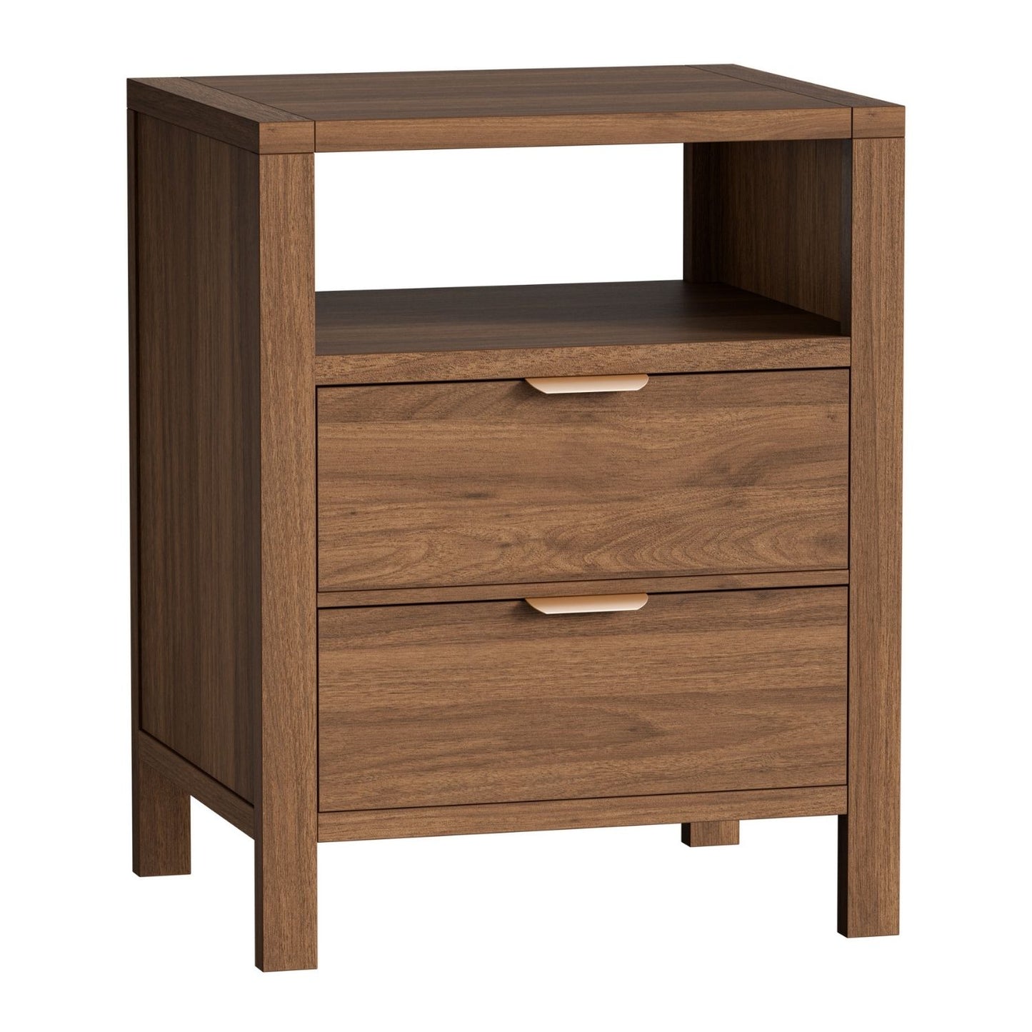 Nightstand with 2 Drawers and Open Shelf - Space-Saving Organizer