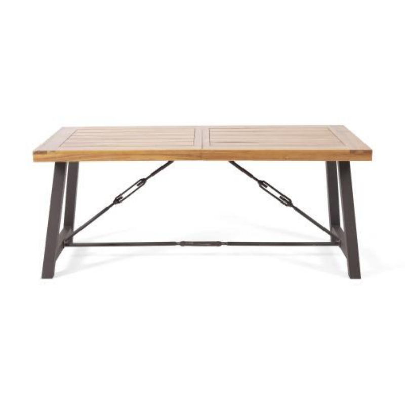 Outdoor Dining Table with Acacia Wood Top and Metal Base