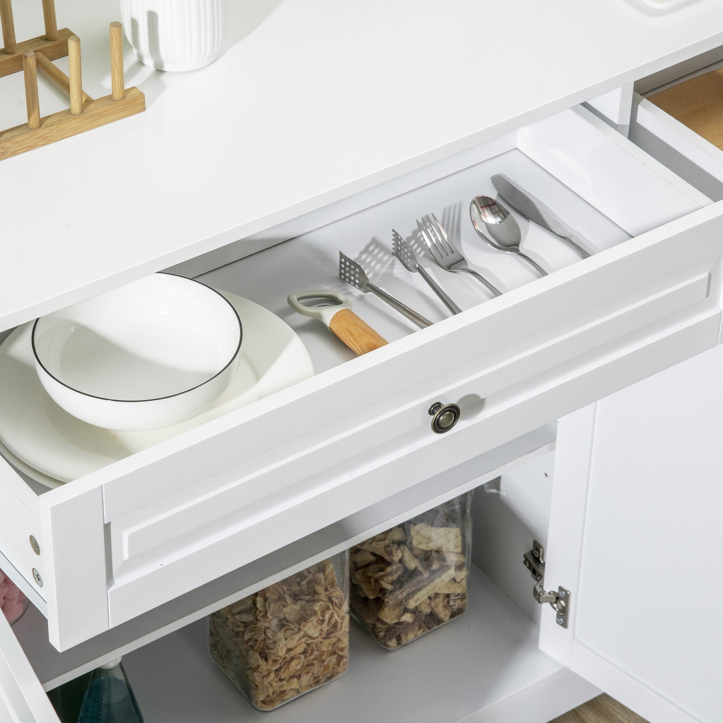 Modern White Sideboard Buffet Cabinet with 2 Drawers & Adjustable Shelves