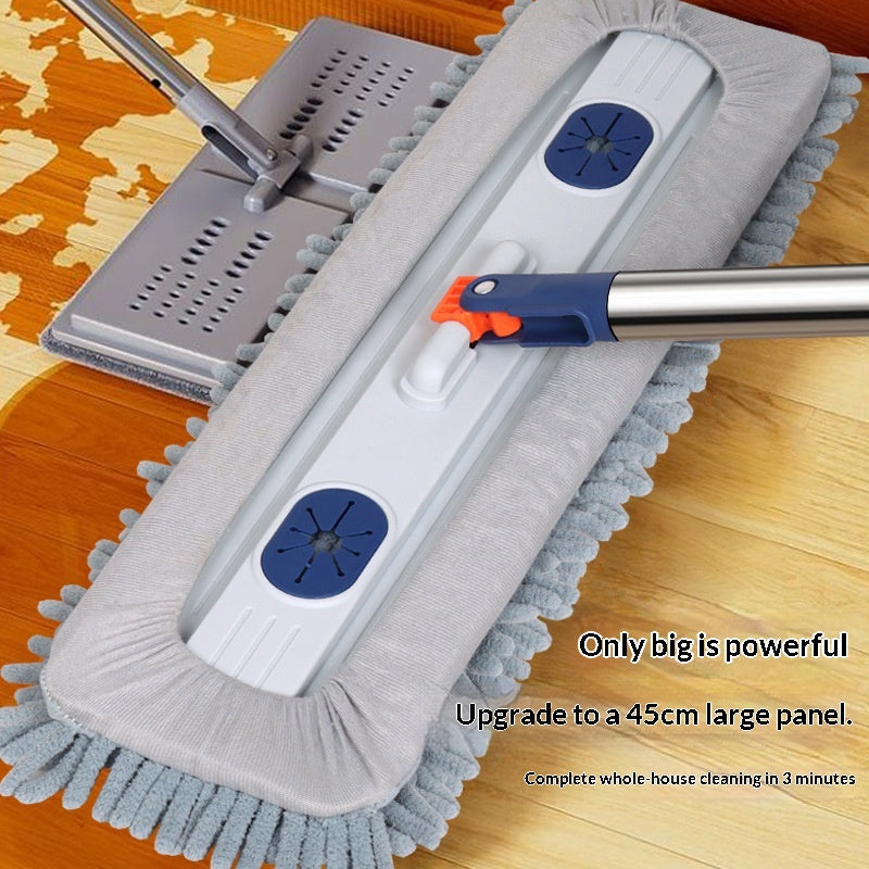 Hands-Free Flat Mop for Wet and Dry Cleaning - Grey, 45cm Stainless Steel Handle
