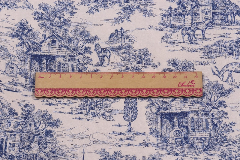 Vintage Blue Print Fabric - Cotton Muslin Textile for Sewing & Crafts 90x110CM