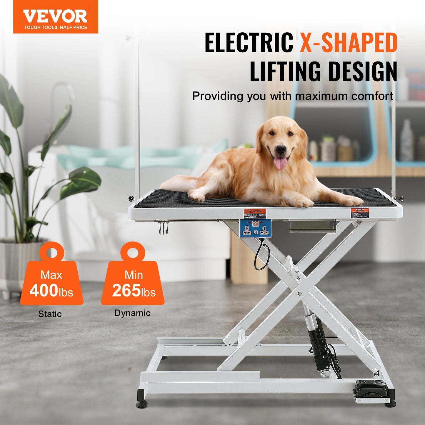 50' Heavy Duty Electric Pet Grooming Table for Large Dogs - Height Adjustable, Anti-Slip Surface, Supports 400LBS