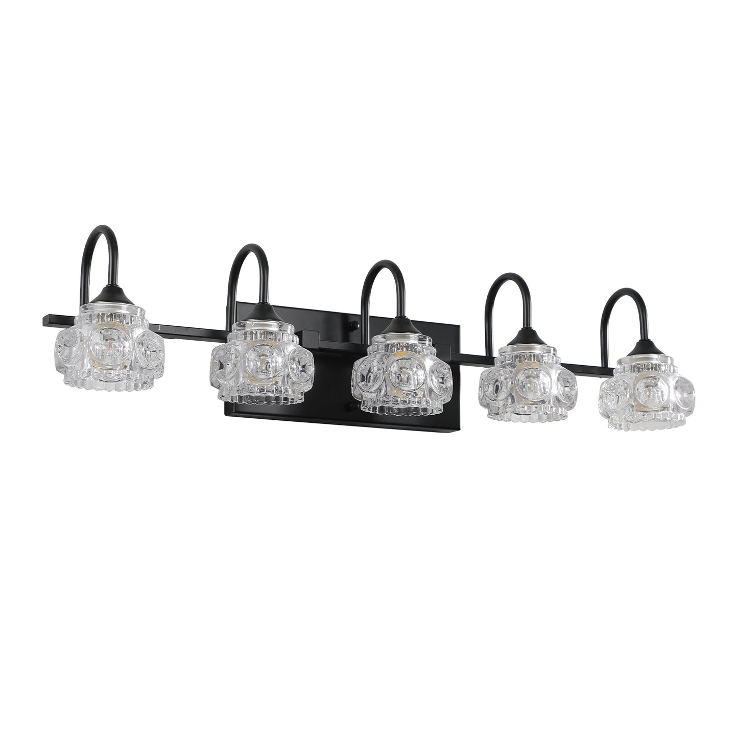 5-Light Bathroom Vanity Light Fixture - Black & Crystal Shades