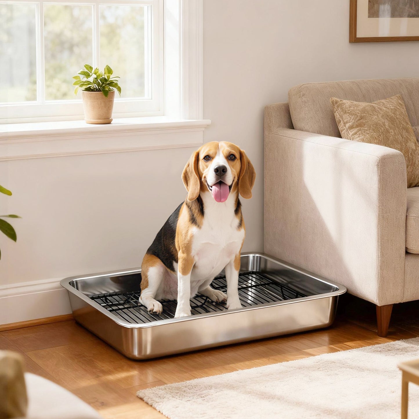 Stainless Steel Dog Potty Tray for Small & Medium Dogs, Indoor Outdoor Use