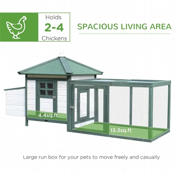 Wooden Chicken Coop Pet House with Waterproof Roof and Green Finish