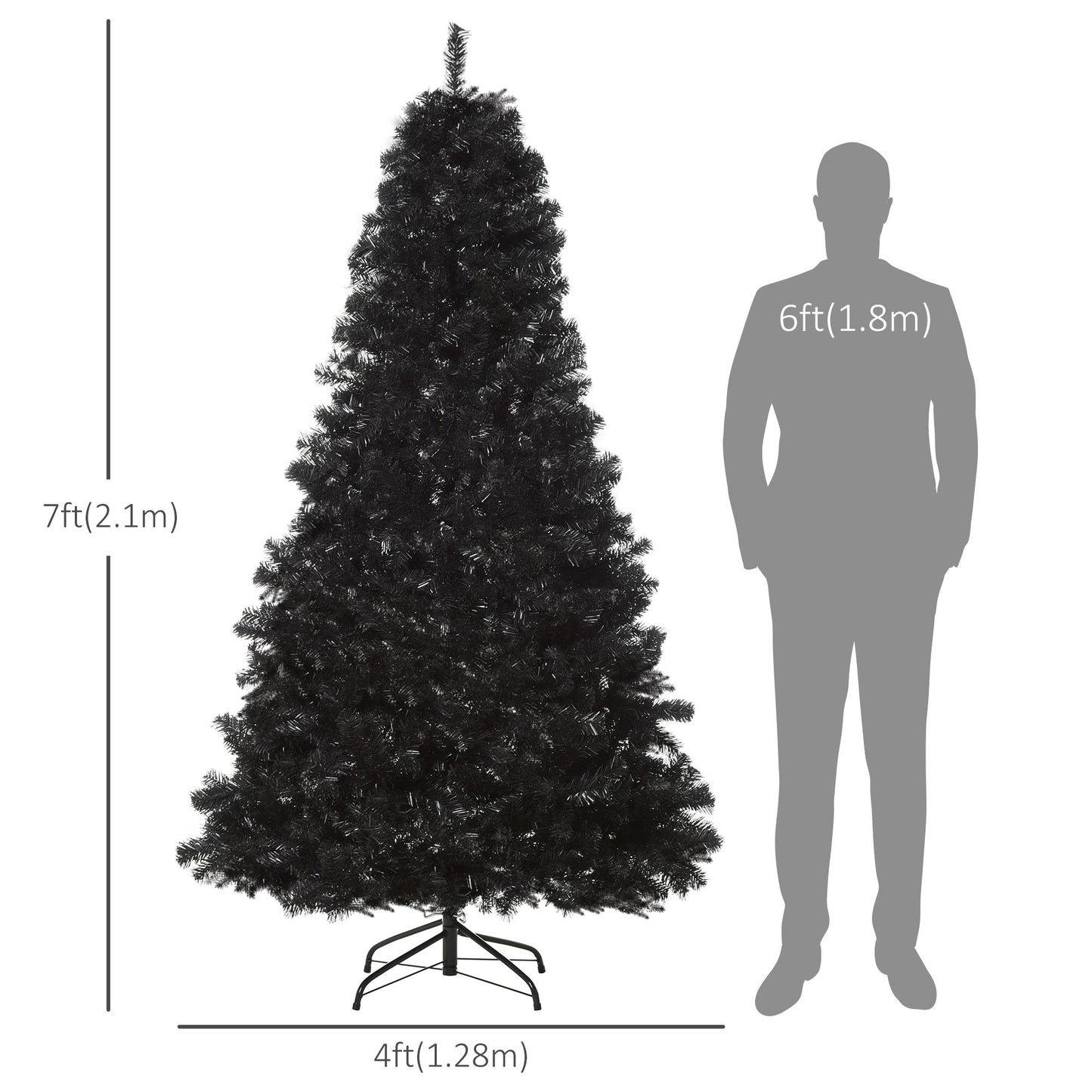7ft Black Artificial Christmas Tree with Automatic Open