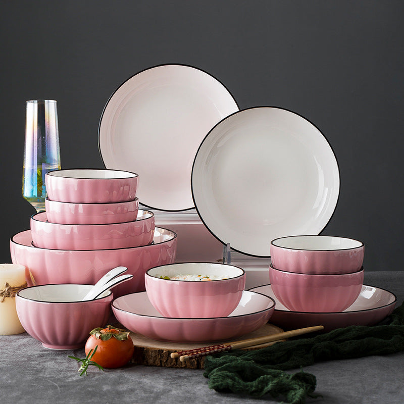 Japanese Korean Pumpkin Bowl Set Porcelain Tableware - Multiple Styles & Sizes