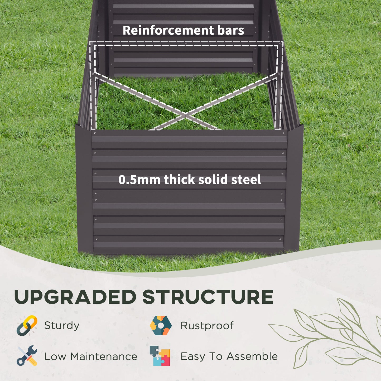 Galvanized Steel Raised Garden Bed - Outdoor Planter with Reinforced Rods, 71x36x23 Inches, Dark Gray