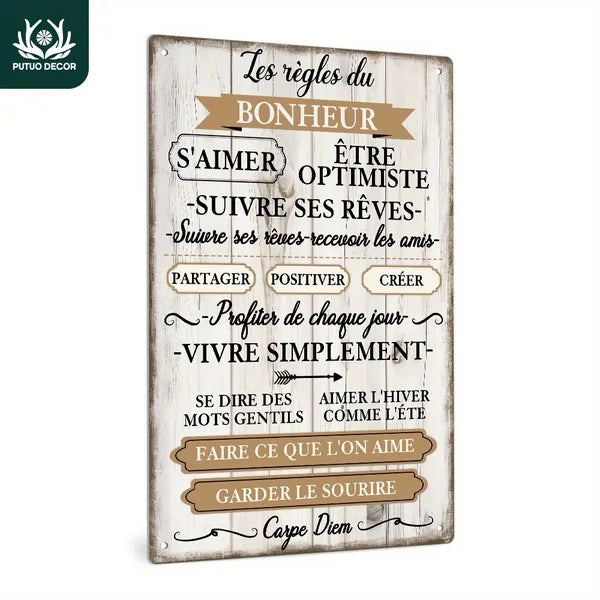 Vintage French Inspirational Quotes Metal Wall Art - 12x8 inches