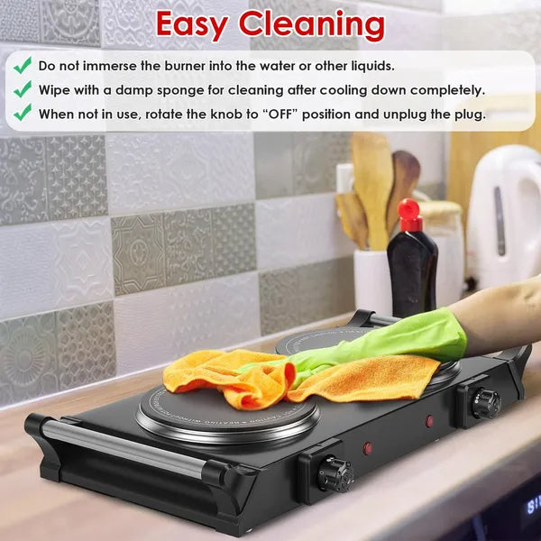 1800W Electric Double Burner Hot Plate with 5 Temperature Settings