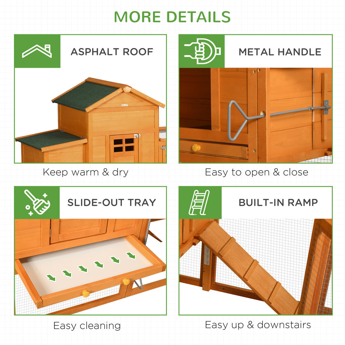 Large Chicken Coop with Removable Tray - Outdoor Poultry House, Orange
