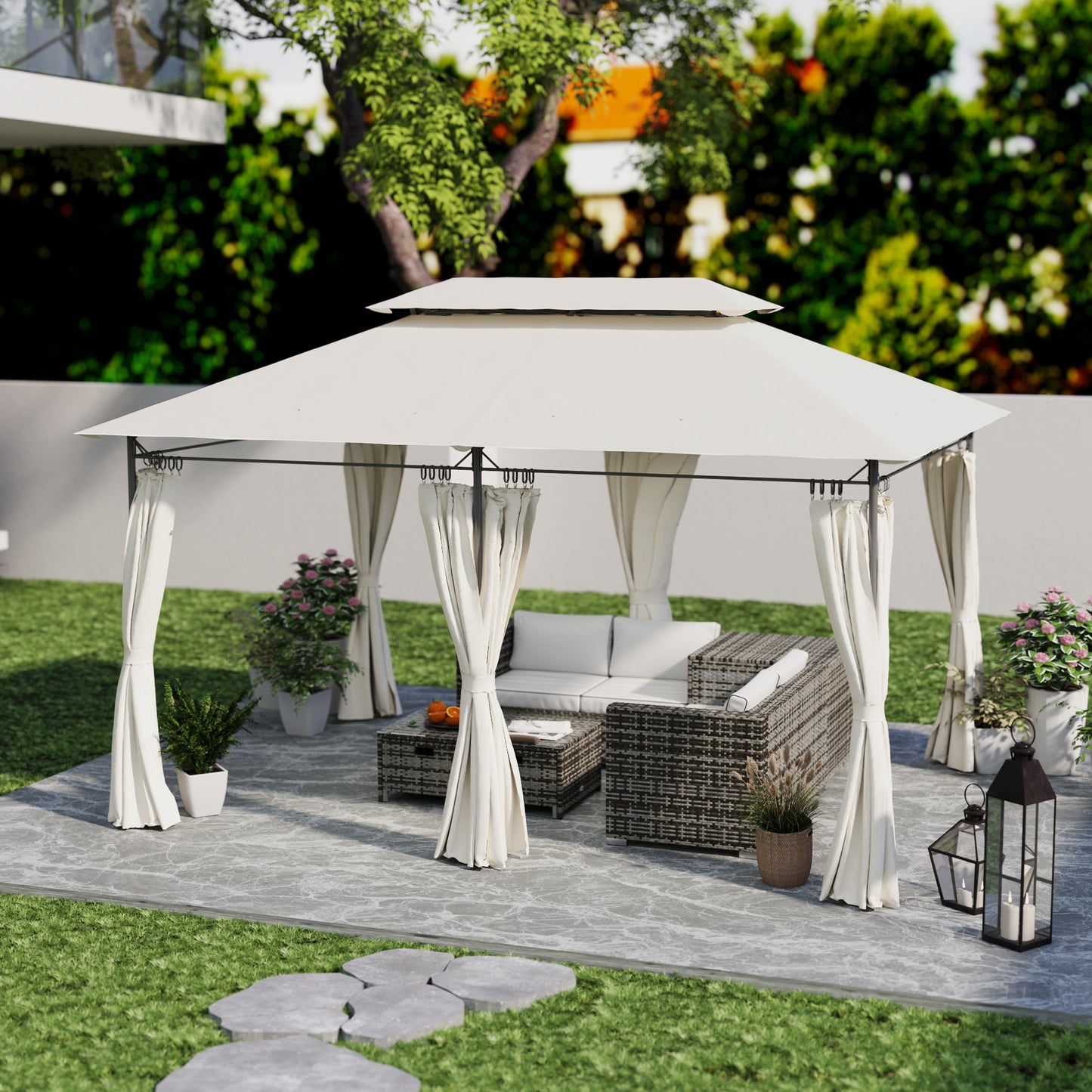10x13 Outdoor Gazebo with Curtains - Cream White