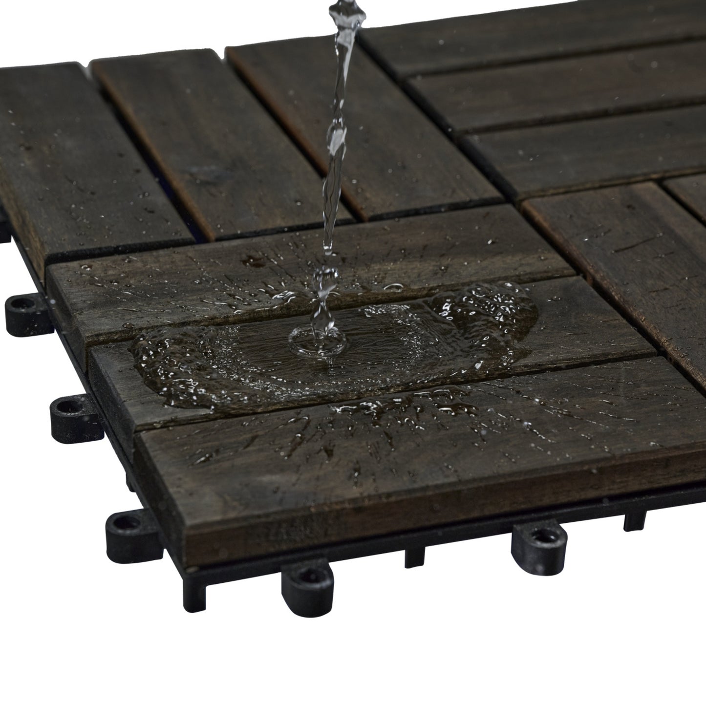 Interlocking Acacia Wood Deck Tiles 30 pcs 12x12 Inches Outdoor Flooring - Dark Brown