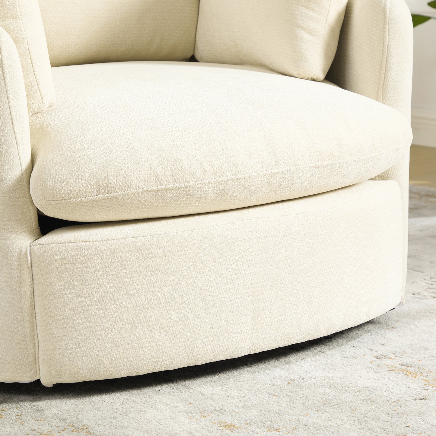 360° Swivel Barrel Chair with Chenille Fabric & 3 Pillows - Beige