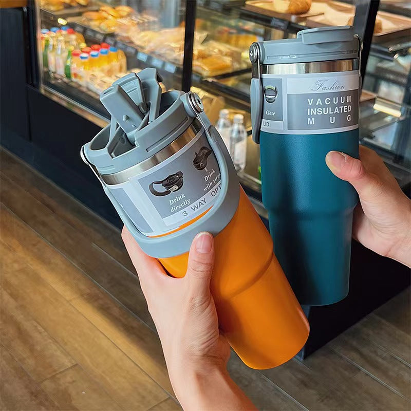 Insulated Stainless Steel Double Drink Cup - 900ml Capacity, Portable Thermos Mug