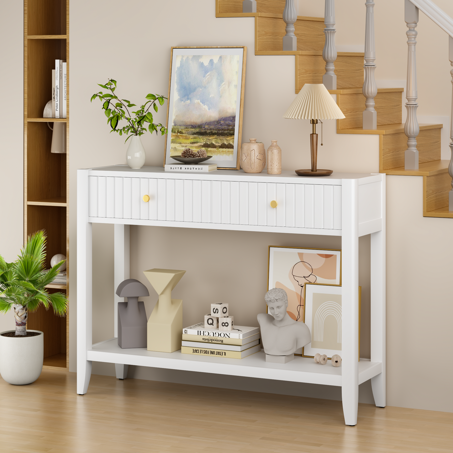 29.5" Tall Console Table with Drawers - White Accent Table