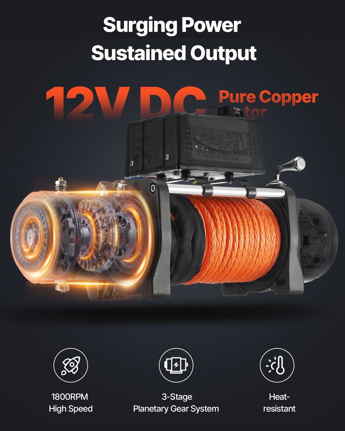 Heavy-Duty Electric Winch 13,500 lbs Synthetic Rope Waterproof Remote Control