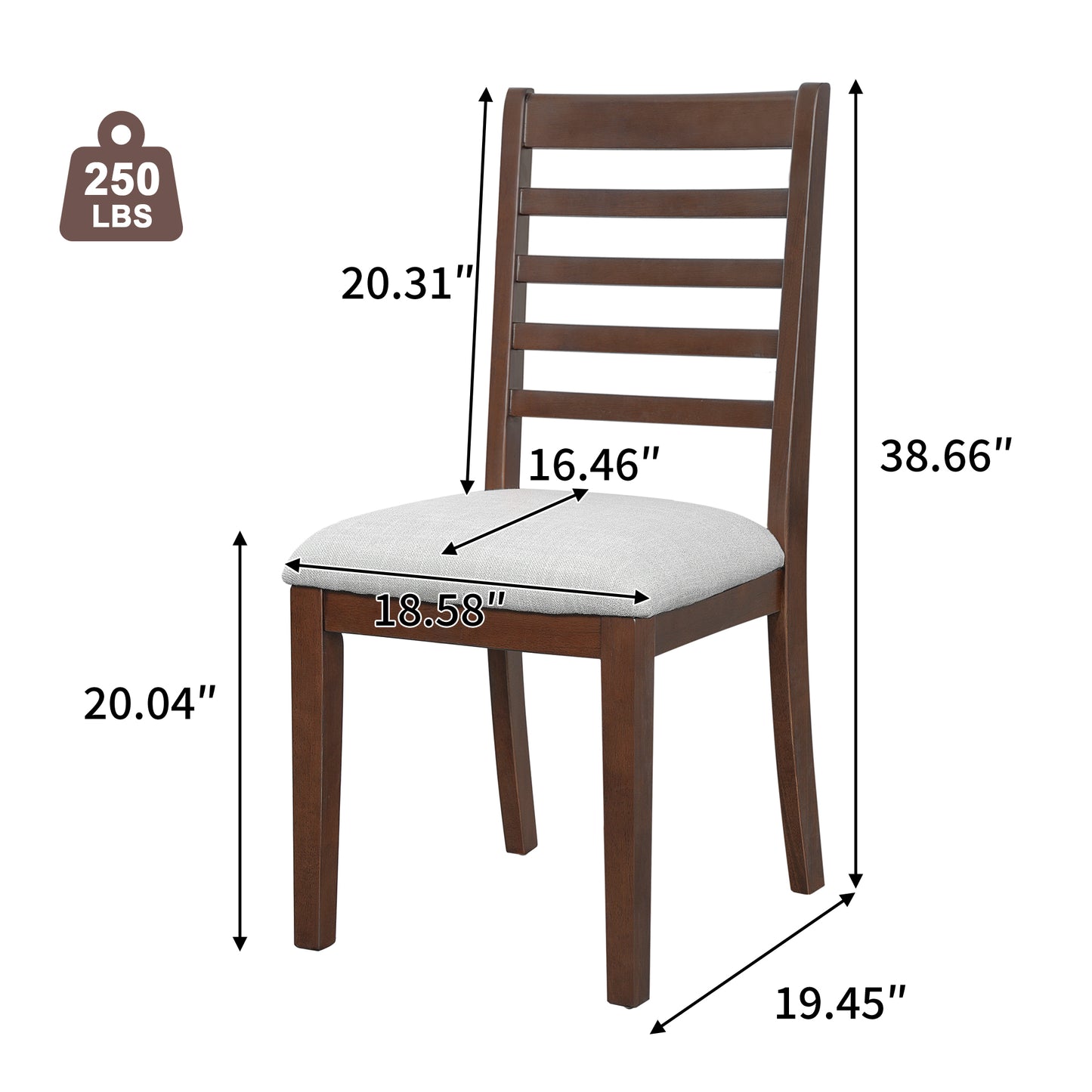 2-Piece Farmhouse Dining Chairs Set, Upholstered With High Ladder