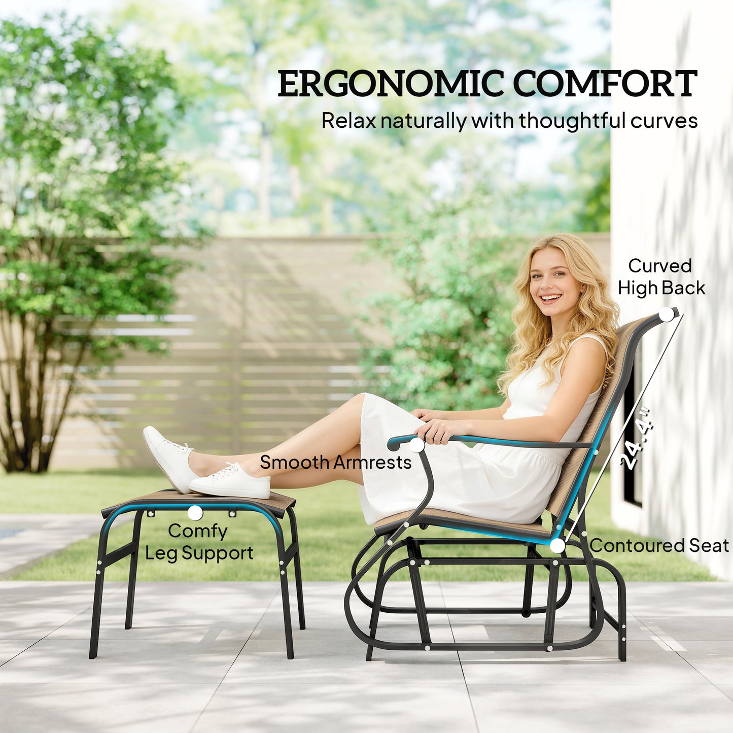 Outdoor Glider Chair Set with Ottoman - Tan