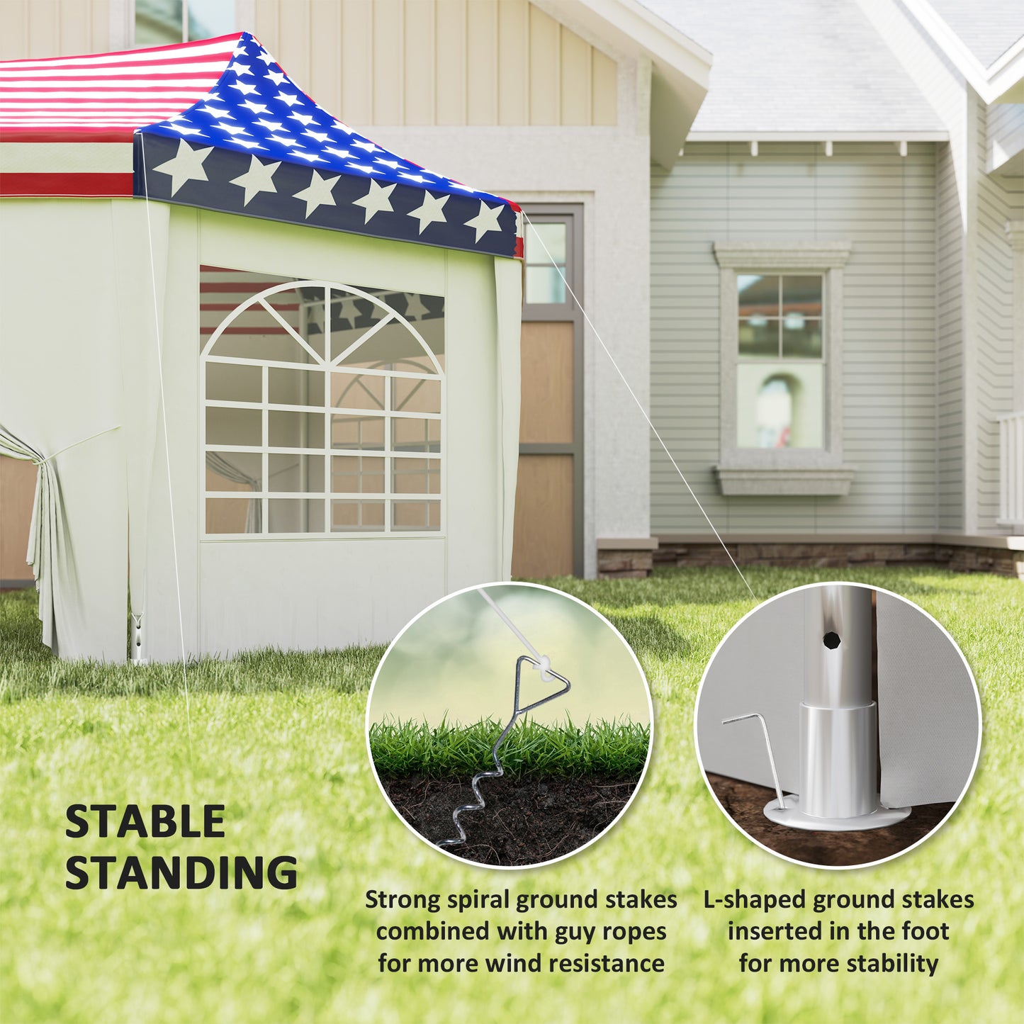 Heavy Duty Party Tent - 22.3 x 16.4 ft with 2 Doors & 6 Windows - American Flag