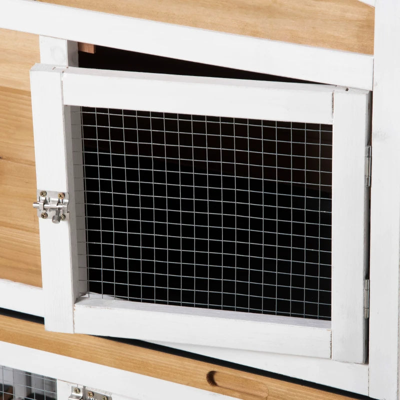 Wooden Pet Hutch with Double Run Boxes - Outdoor Bunny, Guinea Pig, Small Animal Cage, White