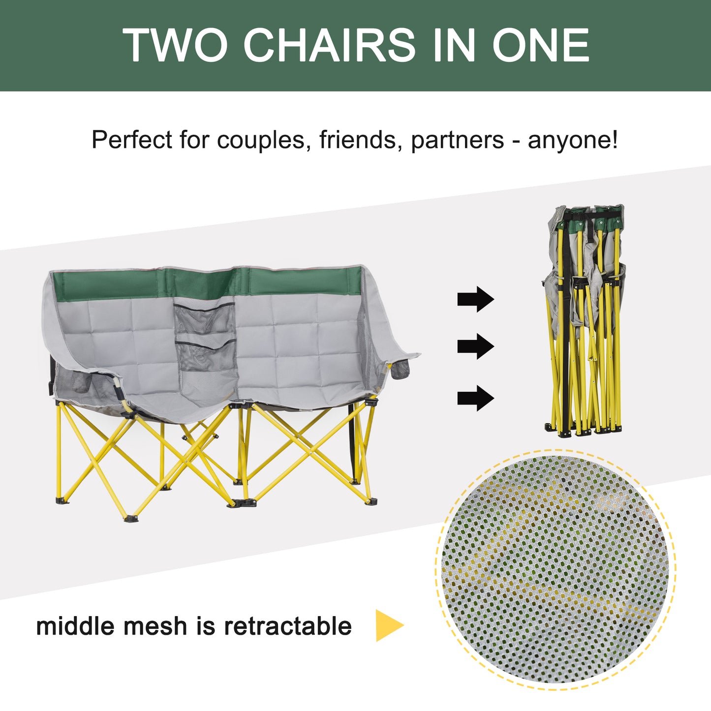 Oversized Folding Camping Chair with Carry Bag & Cup Holders - Green