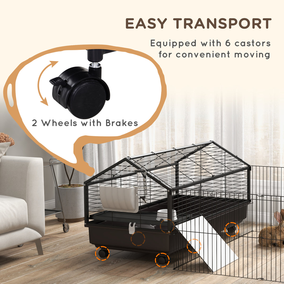 Small Animal Playpen Cage with Wheels and Water Bottle - 46.5 Inches