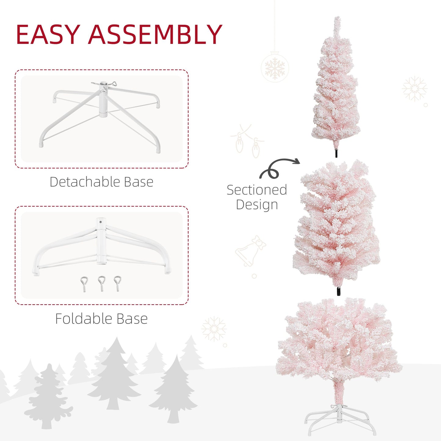 6ft Snow Flocked Pencil Christmas Tree with Metal Stand - Pink