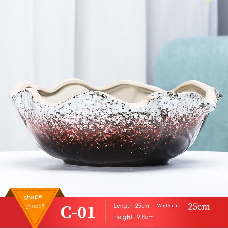 Large Ceramic Flower Pot with Shallow Mouth and Oval Rectangular Design for Home Garden